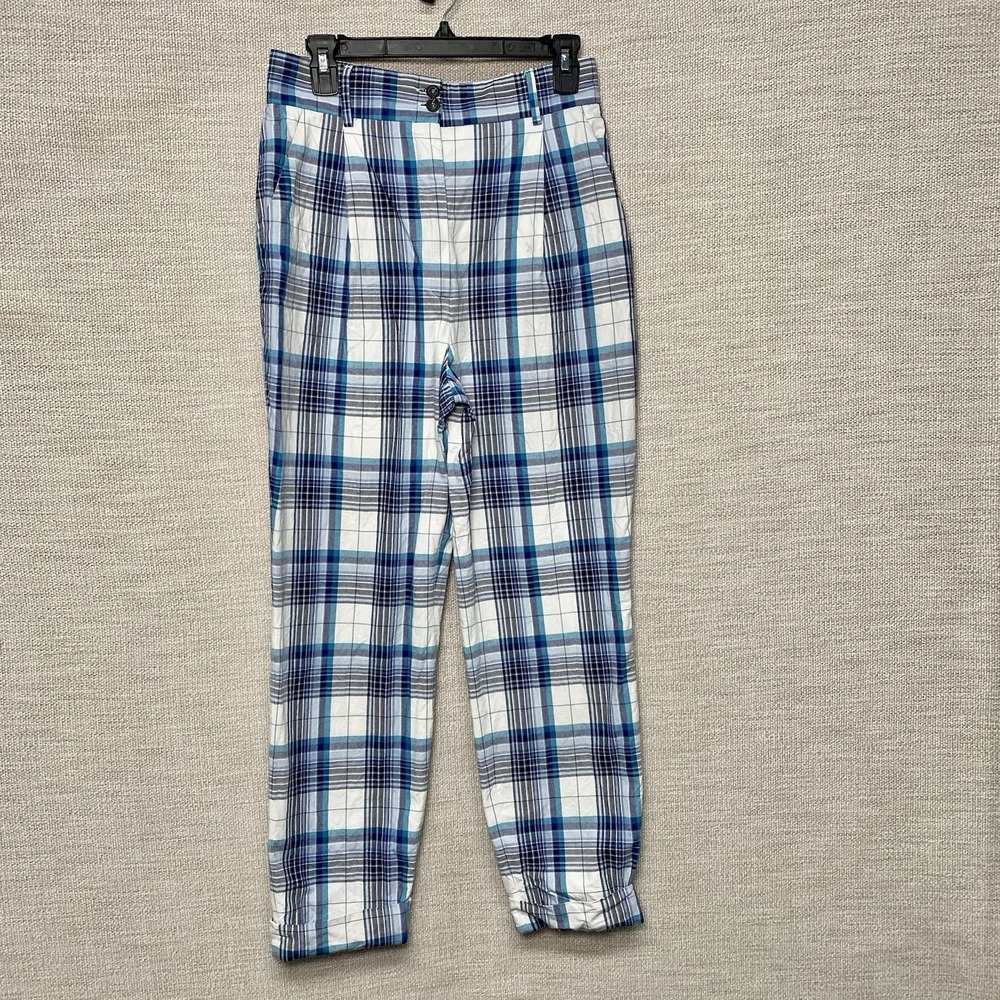 Dolce Gabbana Trousers Womens 44 Ankle Designer Plaid Blue Resort Preppy Y2K